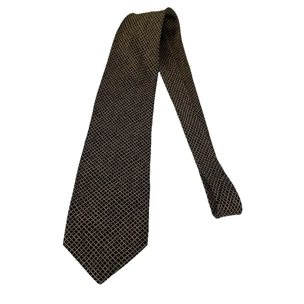 Brioni Neck Tie Silk Made in Italy Yellow Black Geometric Web Business Work Mens